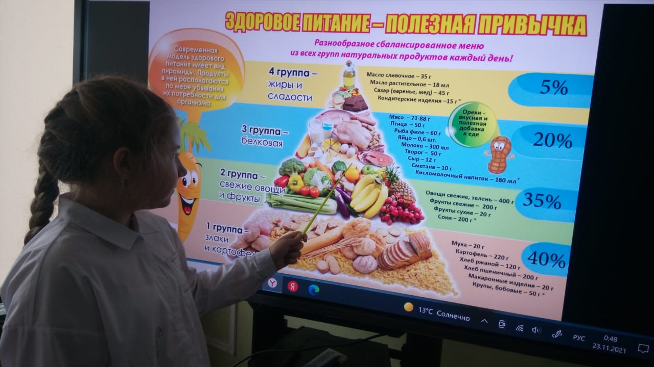 В 4-г классе, 23 ноября, прошёл классный час «Здоровое питание- полезная привычка» с использованием оборудования ЦОС.